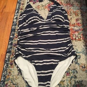 Striped one piece bathing suit